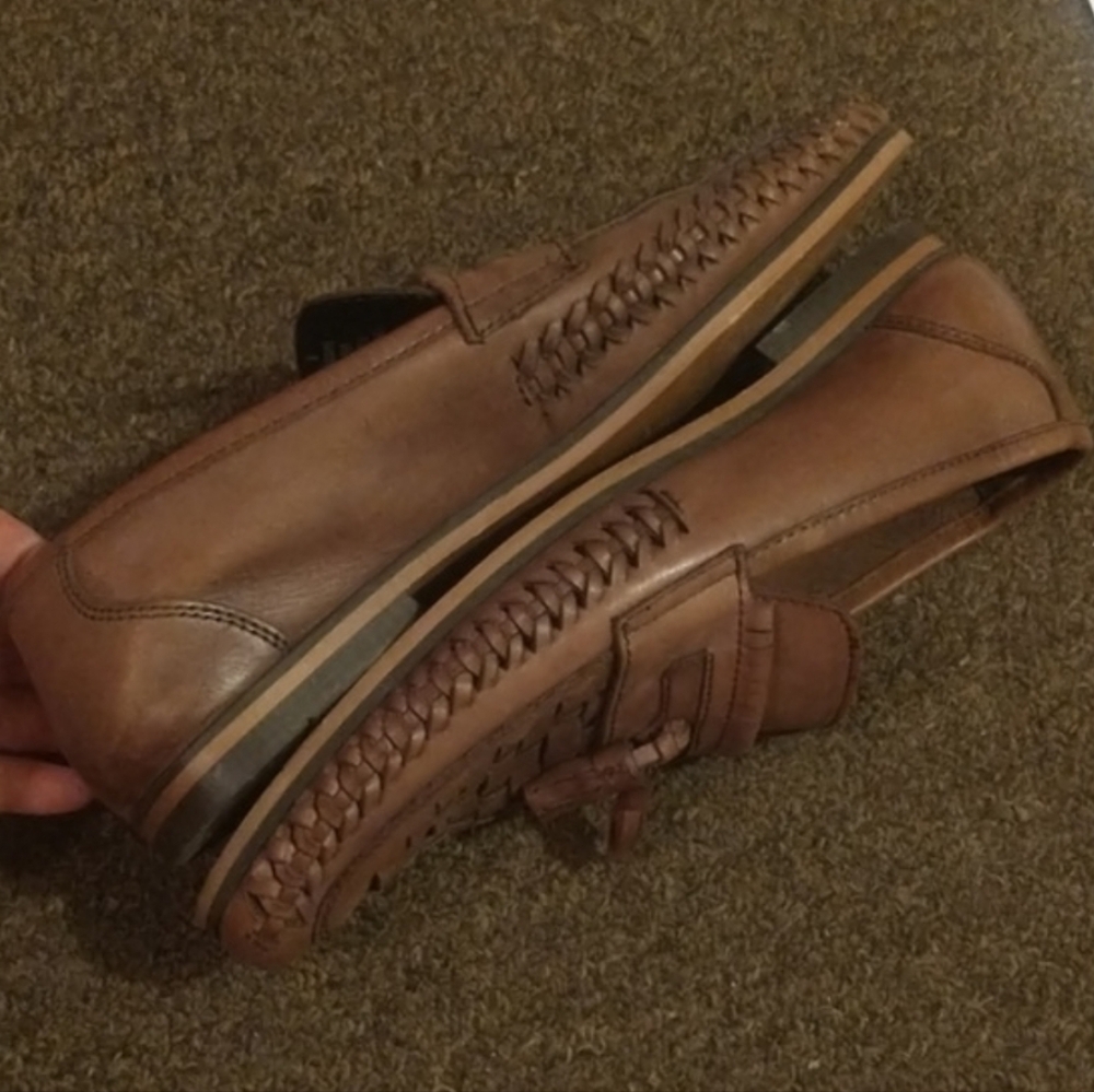 ASOS Arrow Woven Leather Saddle Penny Loafers Apron Tops Tassels & Stacked Soles